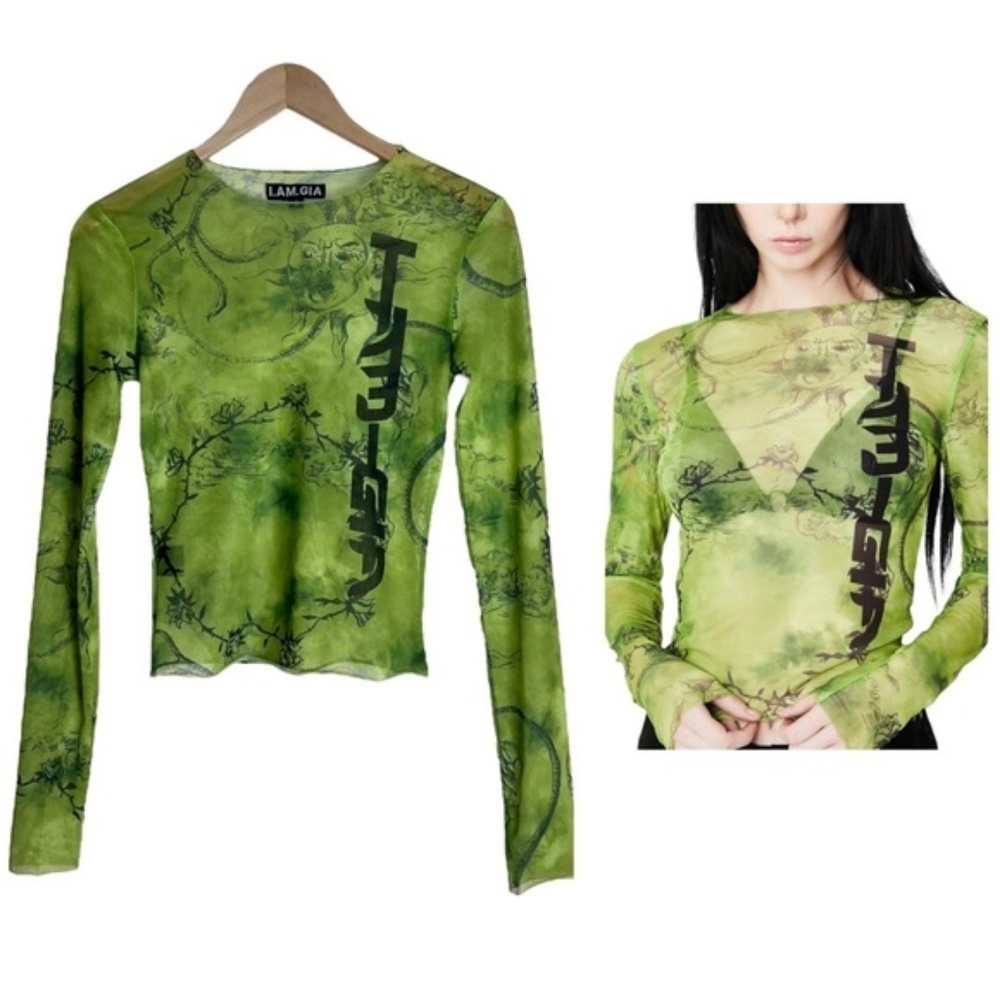 I.AM.GIA Crescent Mesh Long Sleeve Top